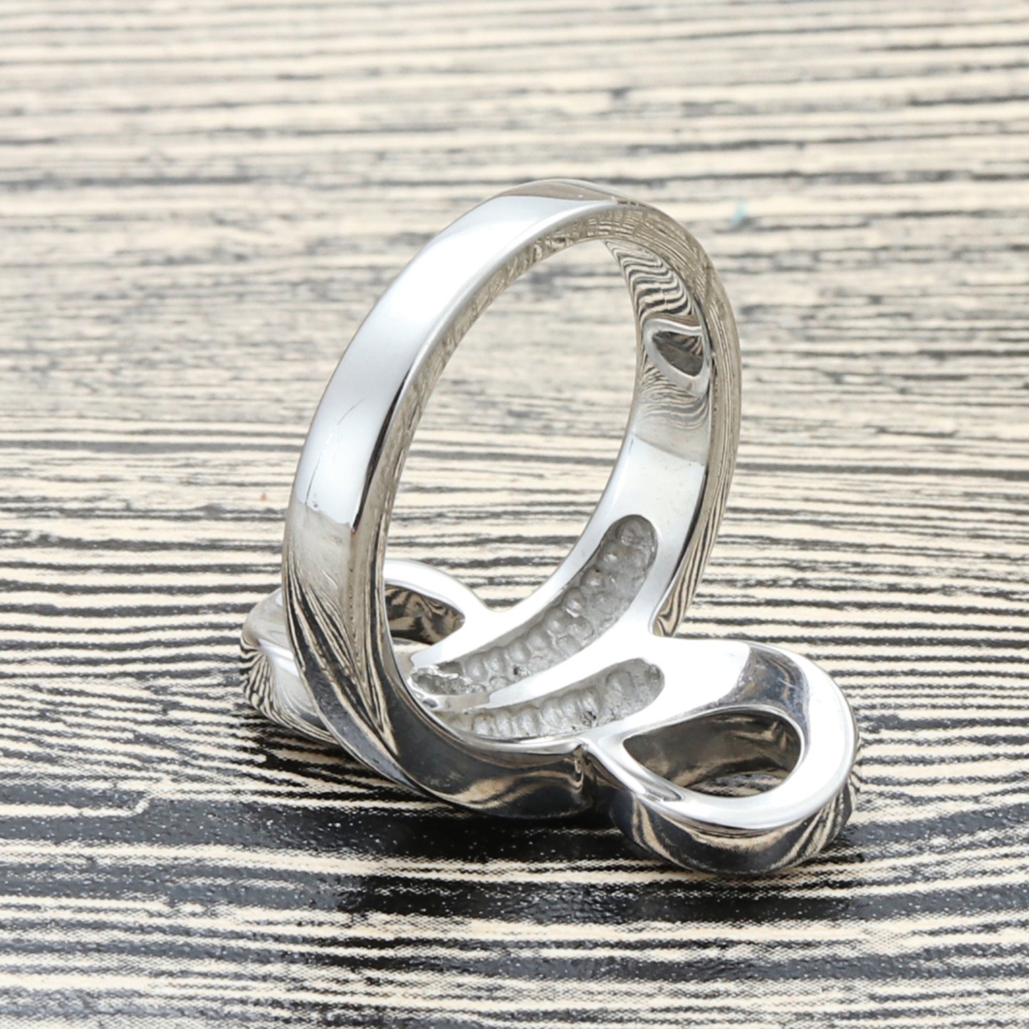 Retro Punk Hollow Titanium Steel 8-Character Ring for Men - Trendy Stainless Steel Design