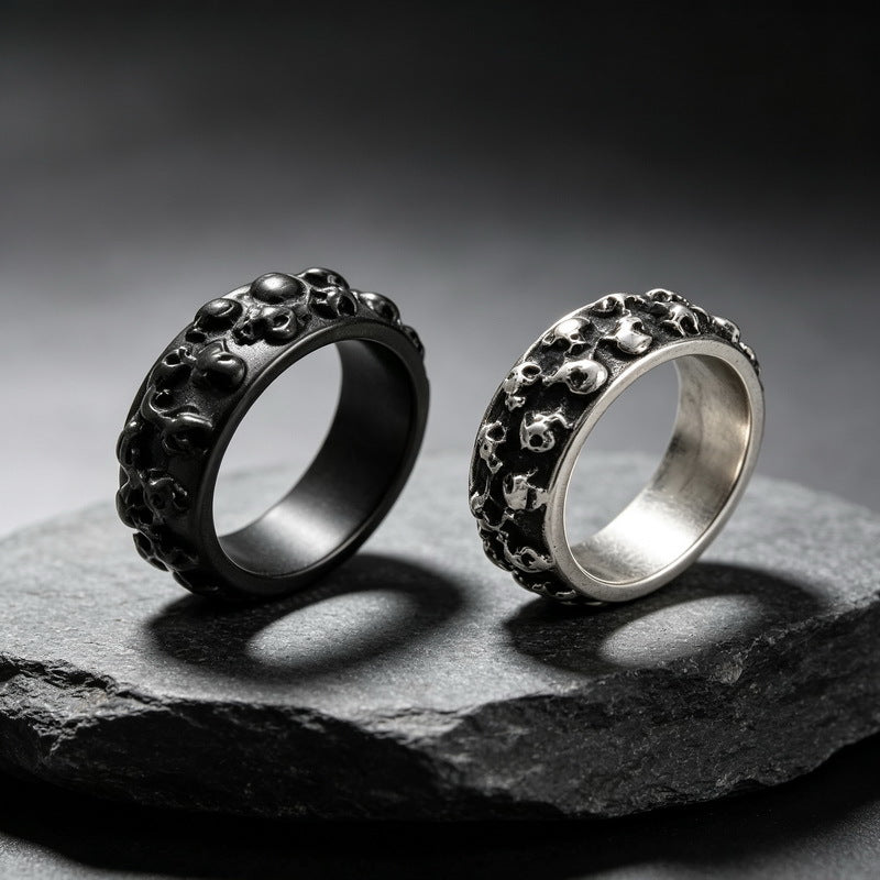 Halloween Diablo Double Row Little Skull Ring Old Gothic Ghost Head Stainless Steel
