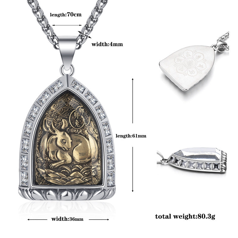 Zircon Necklace – Vintage Zodiac Buddha Pendant for Men Stainless Steel by Planderful