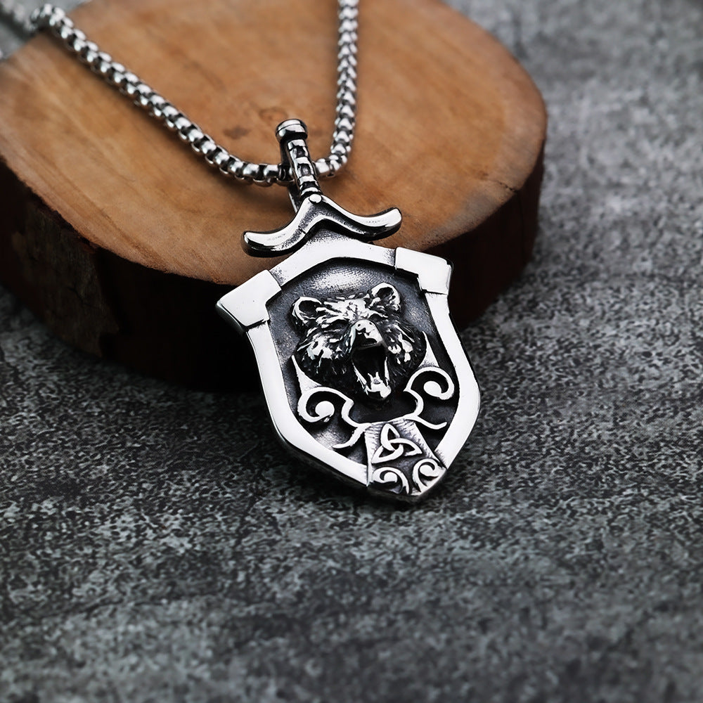 Nordic Mythology Viking Shield Celtic Wolf Pendant Necklace