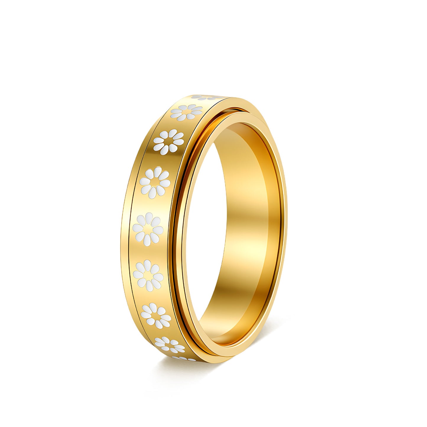Planderful Elegant Rotatable Flower Titanium Steel Ring For Couples Unisex Marriage Proposal Jewelry