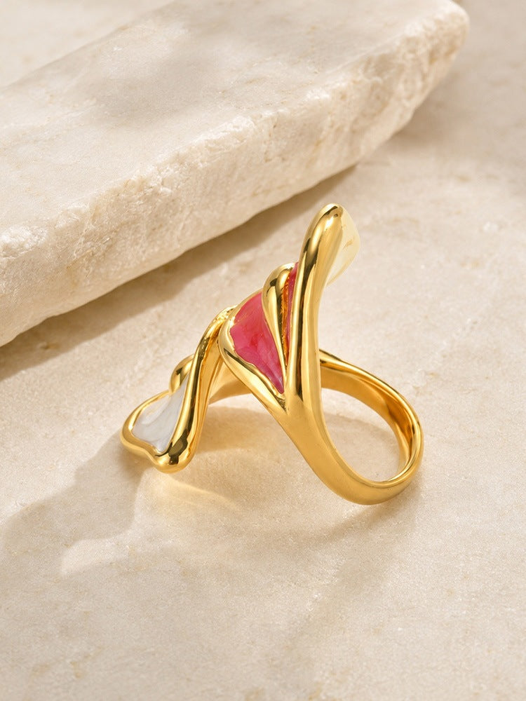 Women's Ring Stainless Steel Drip Glaze Calla Lily Daily Matching Exquisite Cold Wind
