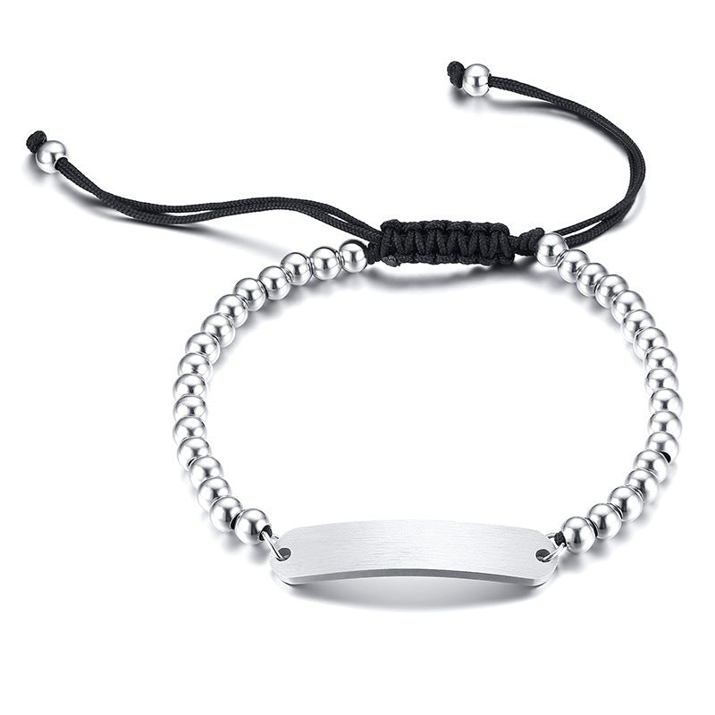 Simple Hand Rope Stainless Steel Beaded Bracelet Adjustable Length