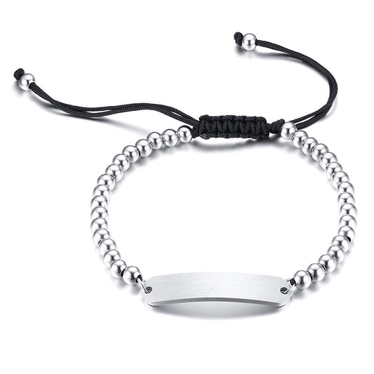 Simple Hand Rope Stainless Steel Beaded Bracelet Adjustable Length