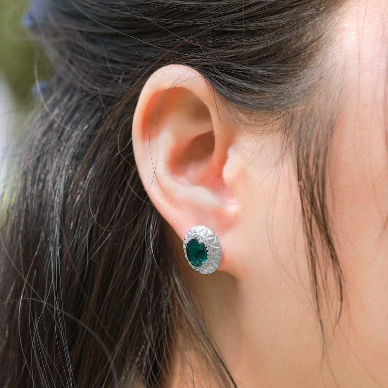 S925 Sterling Silver Lab-Grown Emerald Diamond-Shaped Stud Earrings