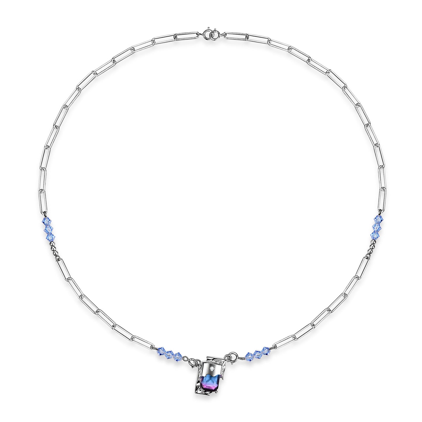 Creative Coloured Rectangle Zircon Pendant Splicing Silver Necklace