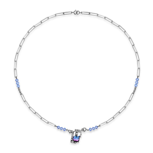 Creative Coloured Rectangle Zircon Pendant Splicing Silver Necklace