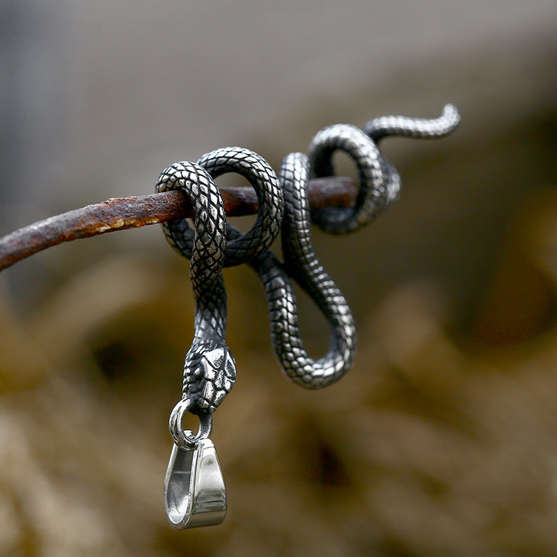 Retro Stainless Steel Snake Pendant for Men - Wholesale European and American Jewelry