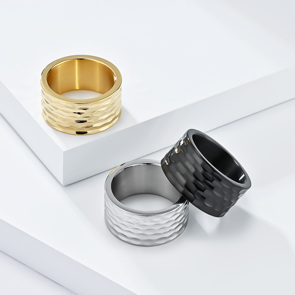 Planderful Titanium Steel Ring For Men With Honeycomb Concave Convex Pattern Bold Durable Modern Jewelry For Him