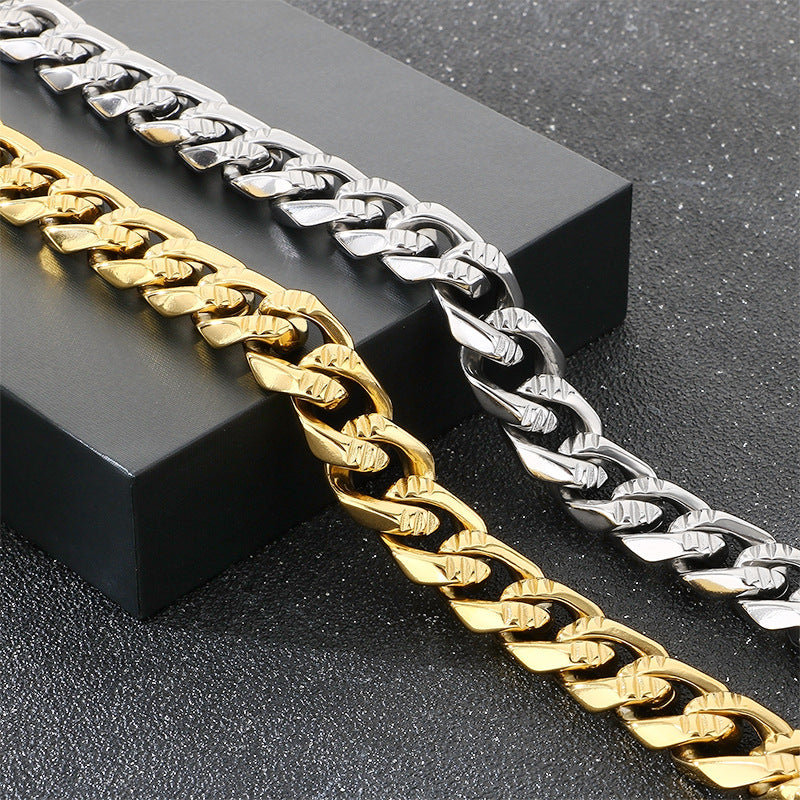 Hip-Hop Vacuum Plating – Horizontal Cuban Chain Stainless Steel Men's Bracelet