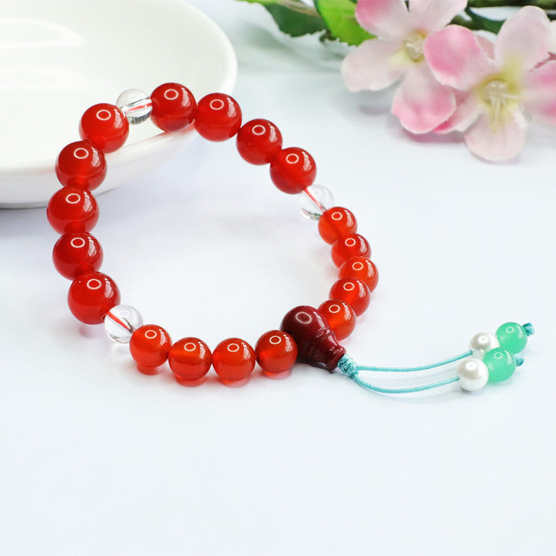 Red Agate and White Crystal National Style Bracelet with Eighteen Seeds