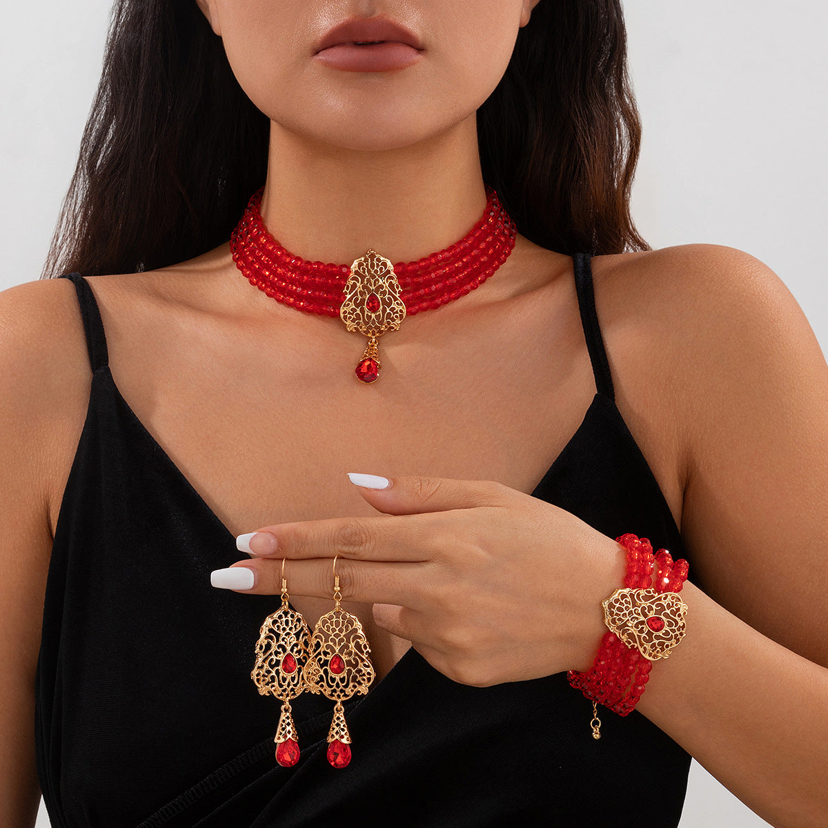 French Crystal Teardrop Jewelry Set