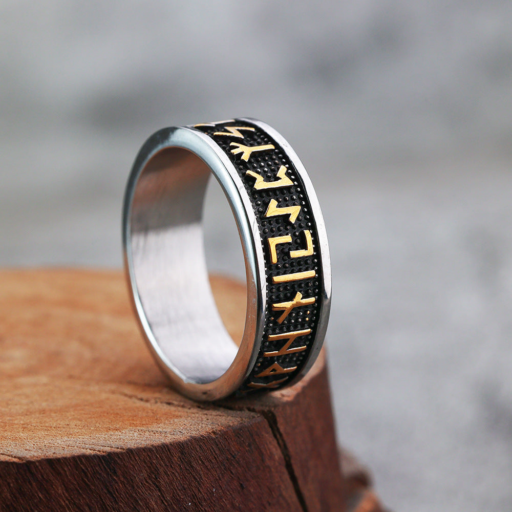 Creative New European and American Retro Viking Letter Men's Titanium Steel Ring