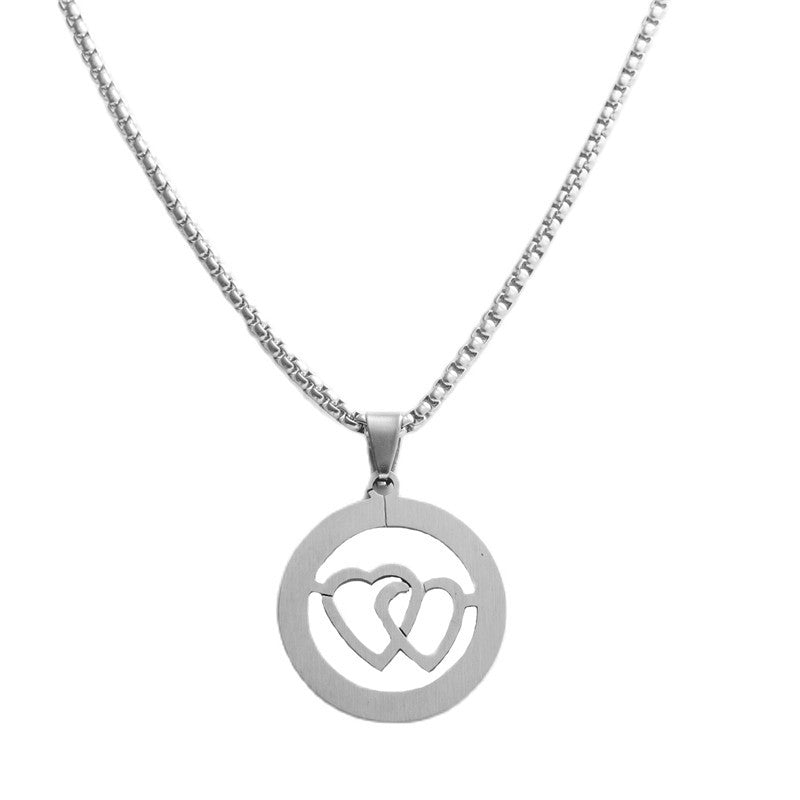 Personalized Retro Hollow Heart Pendant Necklace in Titanium Steel for Trendy Men and Women