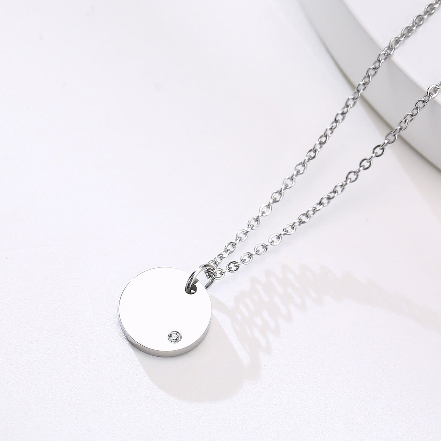 Stainless Steel Necklace Golden Lady Zircon Round Jewelry