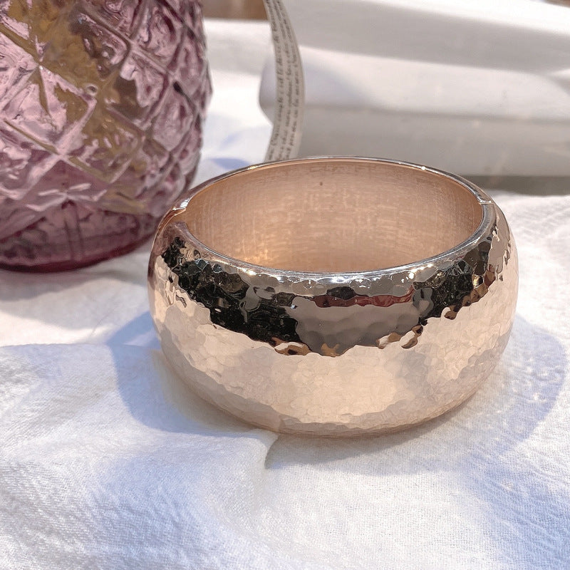 Golden Hammered Bangle Bracelet by Vienna Verve - Industrial Chic Statement Jewelry