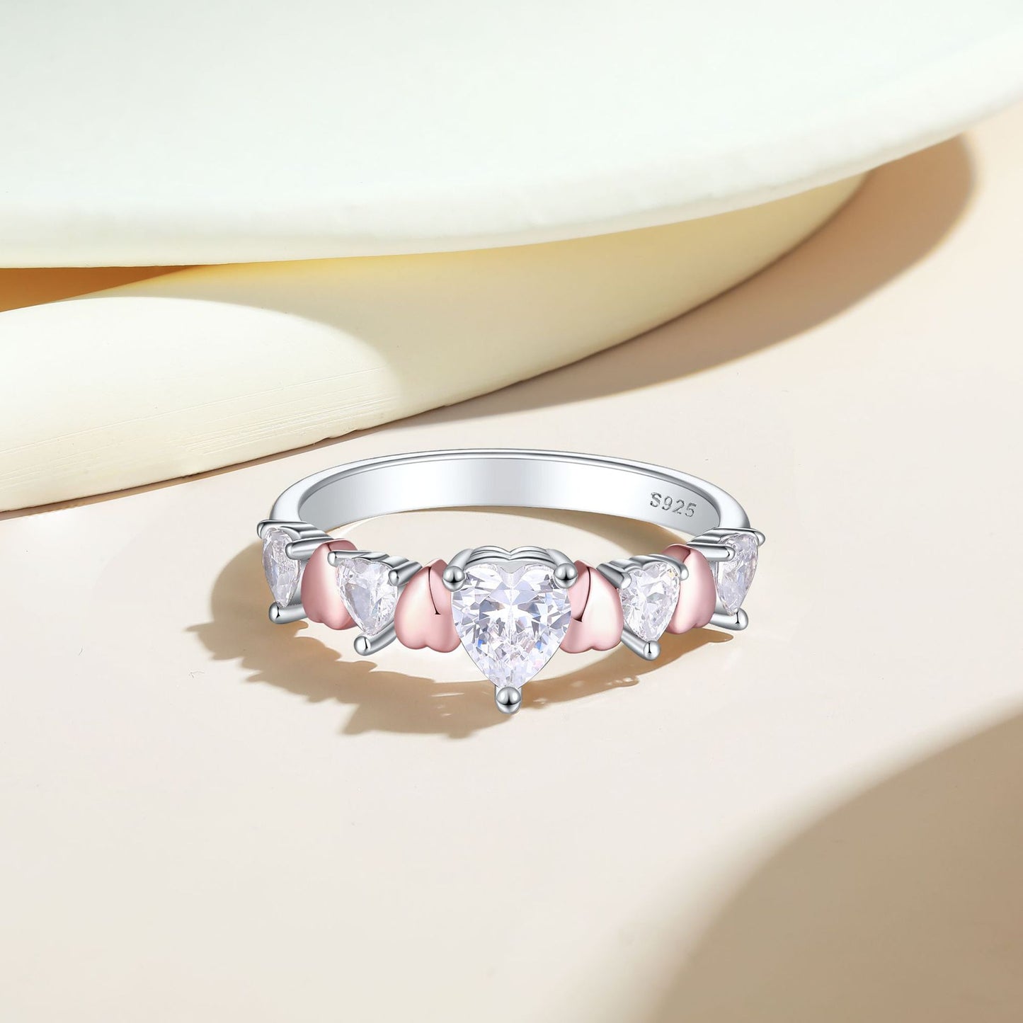 Planderful Sterling Silver Heart Ring With Zircon Dazzling Two Tone Electroplated Finish For Women