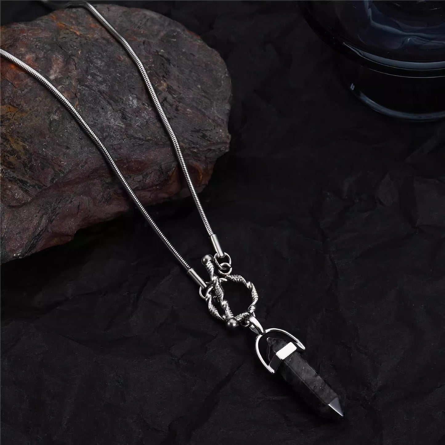 Planderful Jewelry Titanium Hexagonal Pillar Pendant Necklace Stainless Steel Modern Luxury