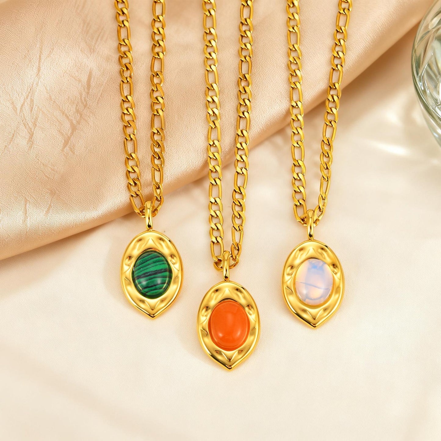 Stainless Steel Natural Malachite Necklace Collarbone Chain