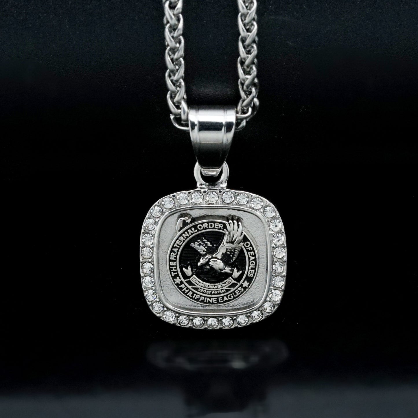 Planderful Square Eagle Pendant Necklace Unisex Gold Plated Zircon Stainless Steel Protection Statement Piece