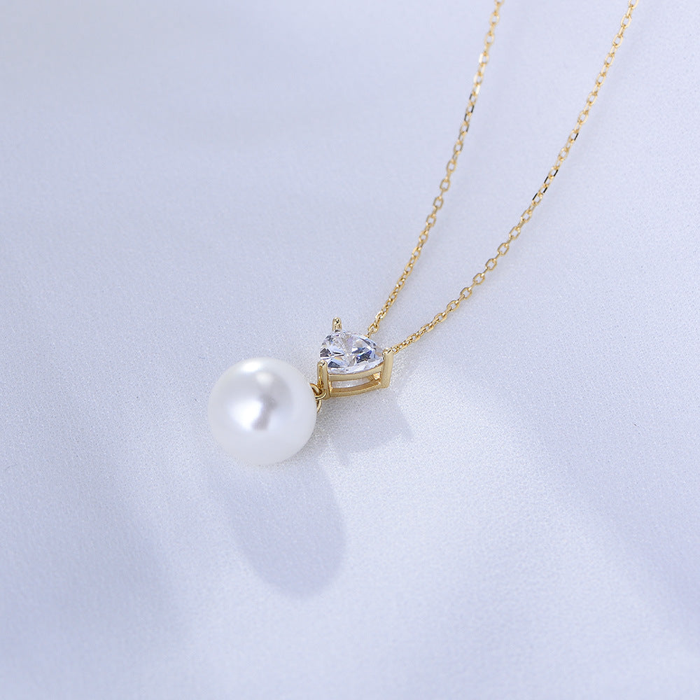 S925 Sterling Silver Heart-Shaped Zircon Pearl Necklace Sense