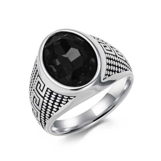 Planderful Titanium Steel Zircon Ring With Great Wall Pattern For Men Fade Resistant Durable Jewelry