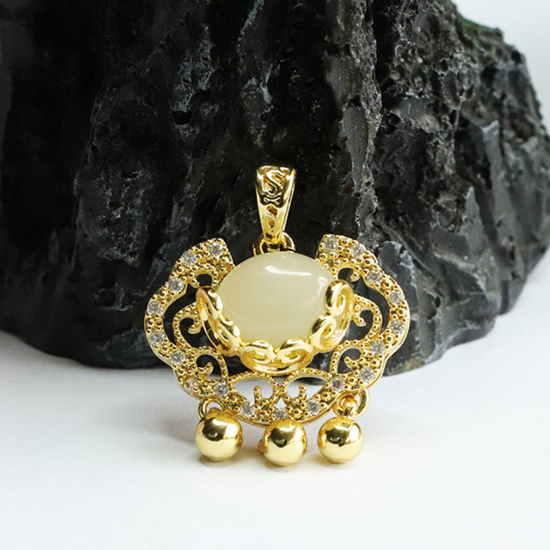 Zircon Ruyi Lock Pendant crafted from Hetian Jade and Sterling Silver