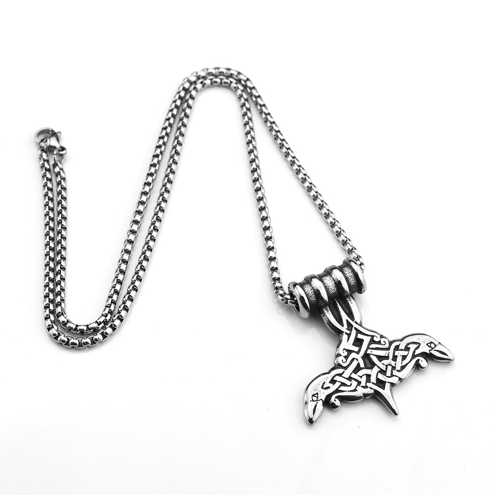 European And American Retro Stainless Steel Men's Pendant Viking Odin Mount Crow Pendant For Men