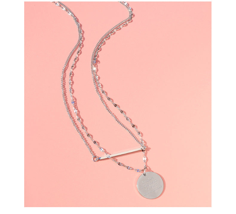 English Geometric Double Layered Necklace with Titanium Clavicle Chain