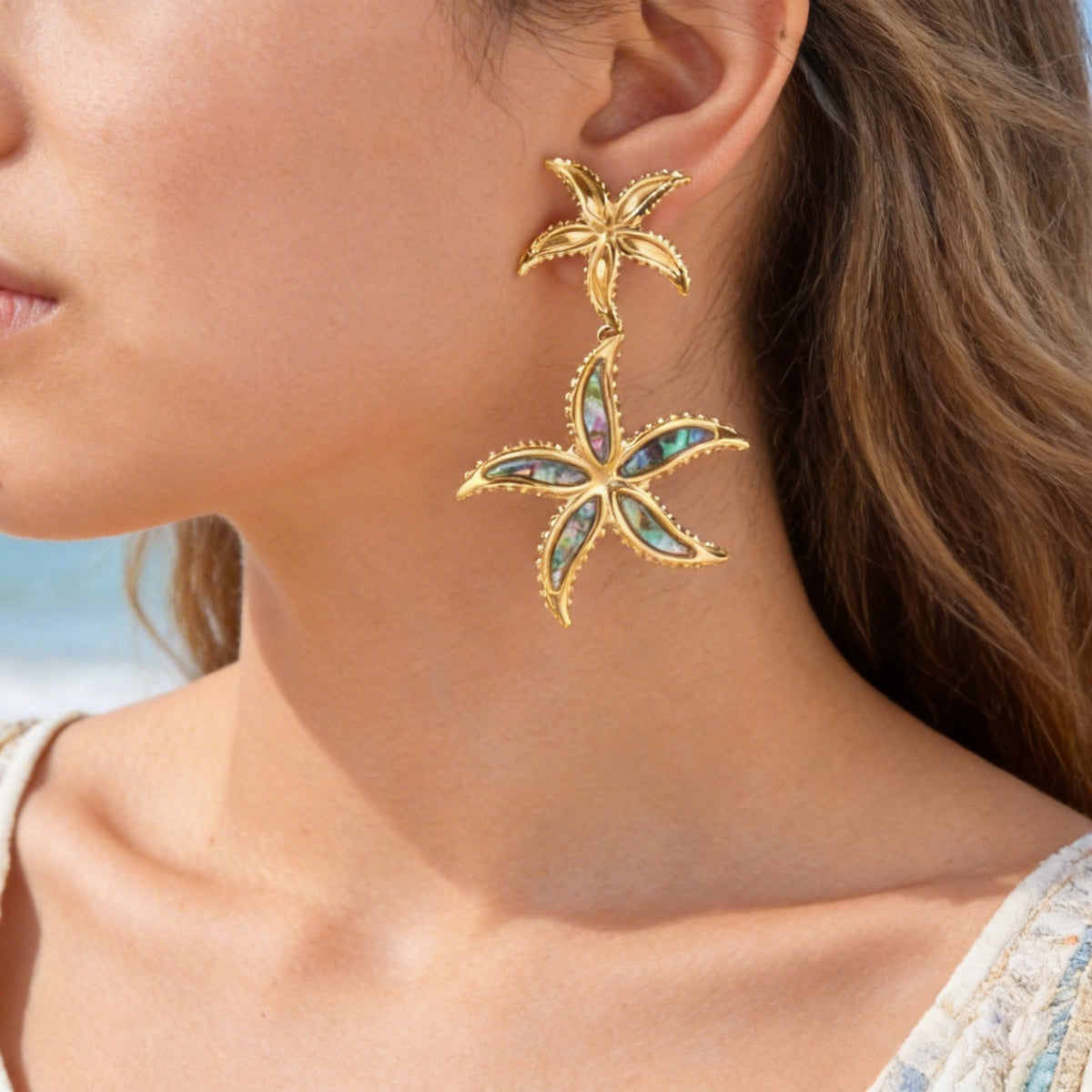Gold-Tone Iridescent Starfish Drop Earrings