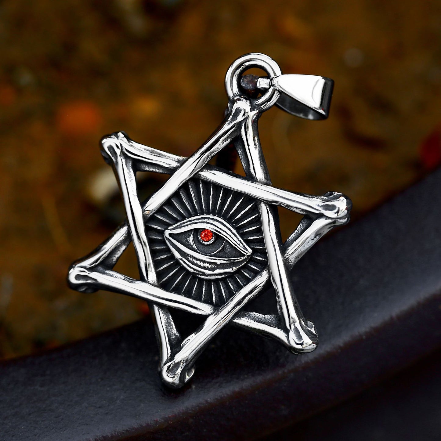 Trendy Hexagram Stainless Steel Pendant with Devil's Eye Design - Men's Retro Titanium Steel Jewelry