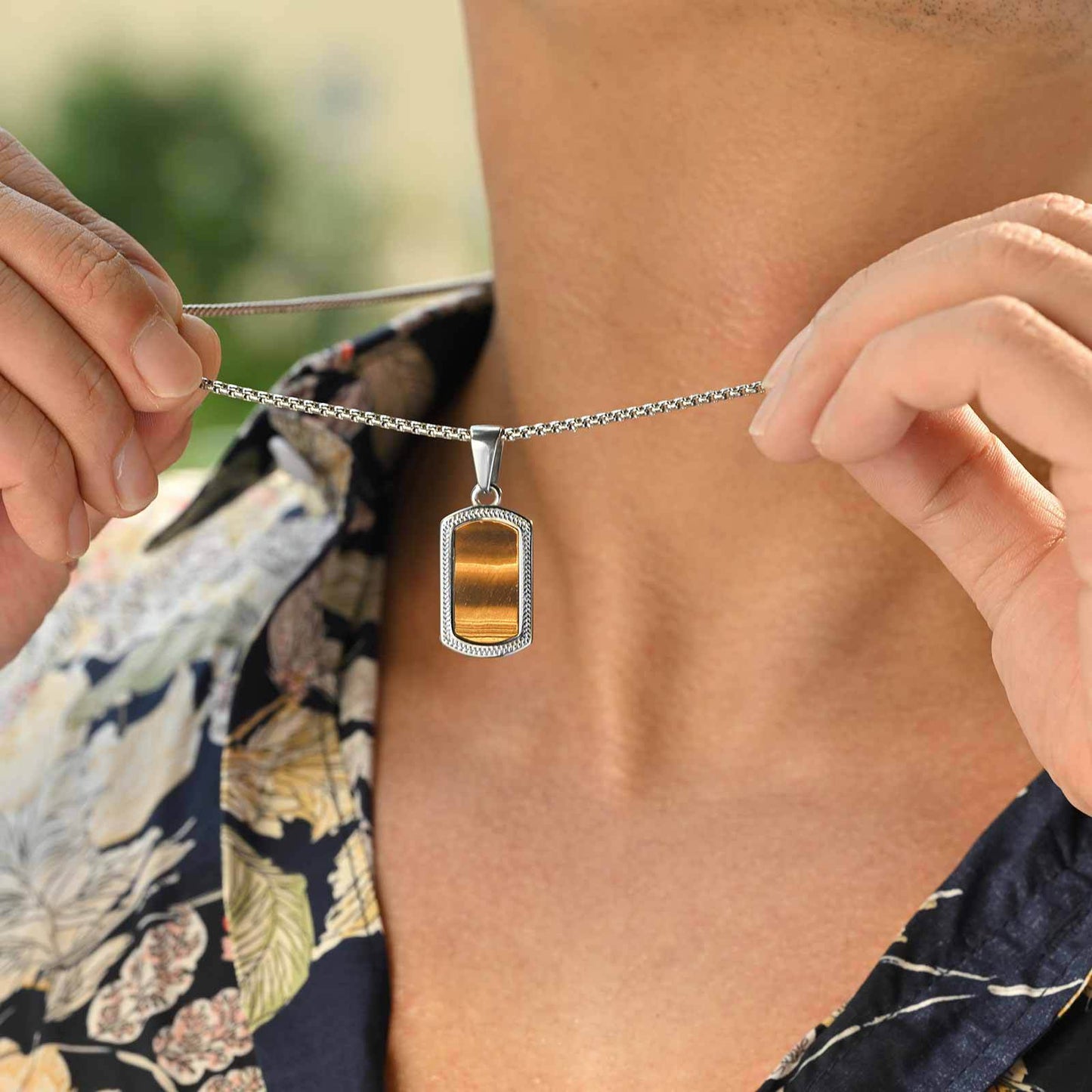 Planderful Stainless Steel Hip Hop Tiger Eye Pendant Men