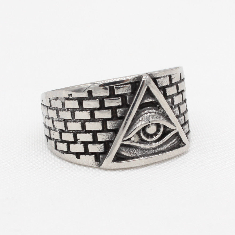 Everyday Genie Titanium Steel Men's Ring with Retro Egyptian Pharaoh's Eye Design