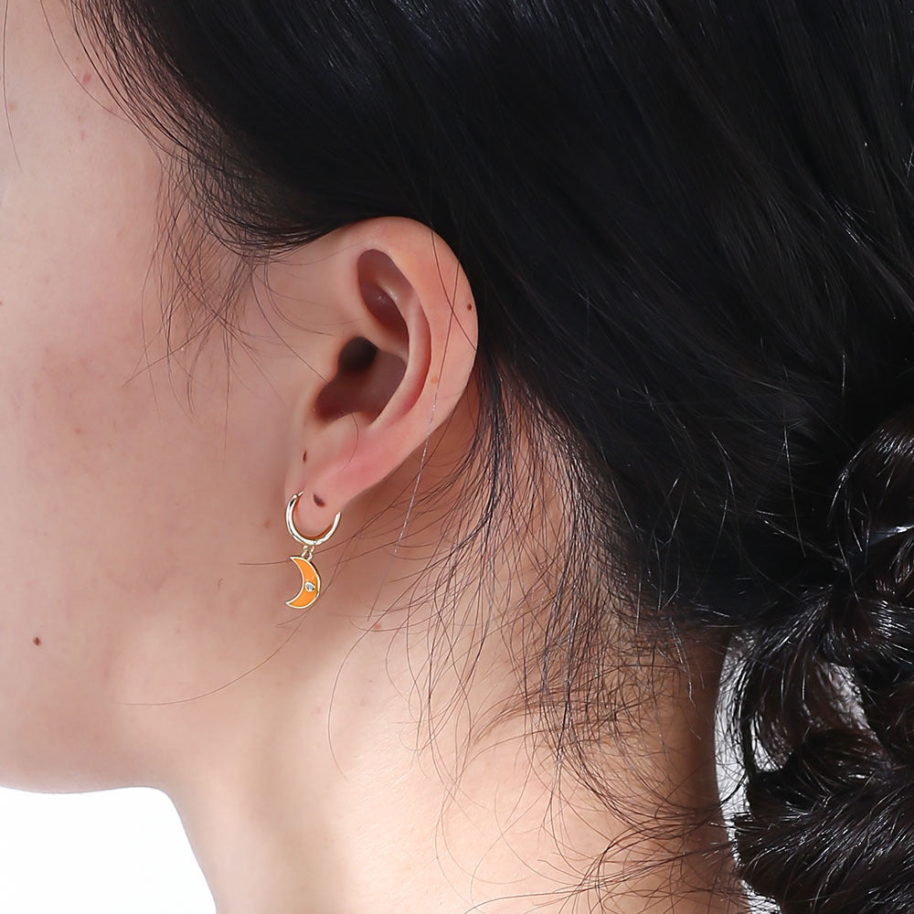 S925 Sterling Silver Colored Epoxy Moon Earrings And Earrings Oil Drop