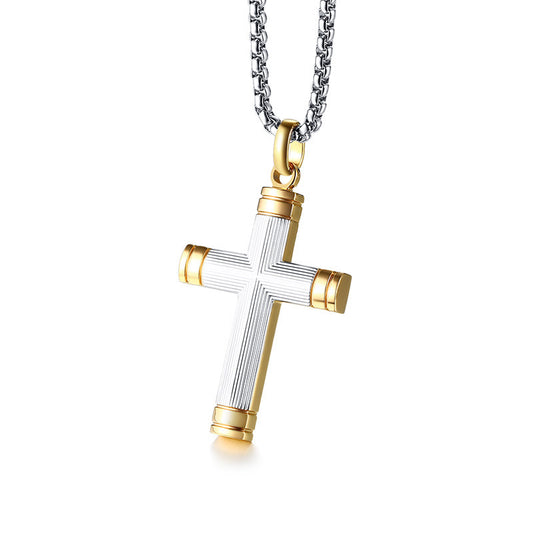 Men's Cross Necklace Stainless Steel Cross Pendant Steel Gold