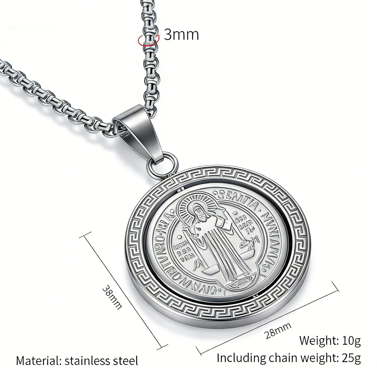 Steel Necklace – Statement Men's Saint Benedict Pendant