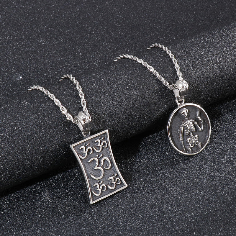 Retro OM Skull Titanium Steel Pendant Necklace for Men