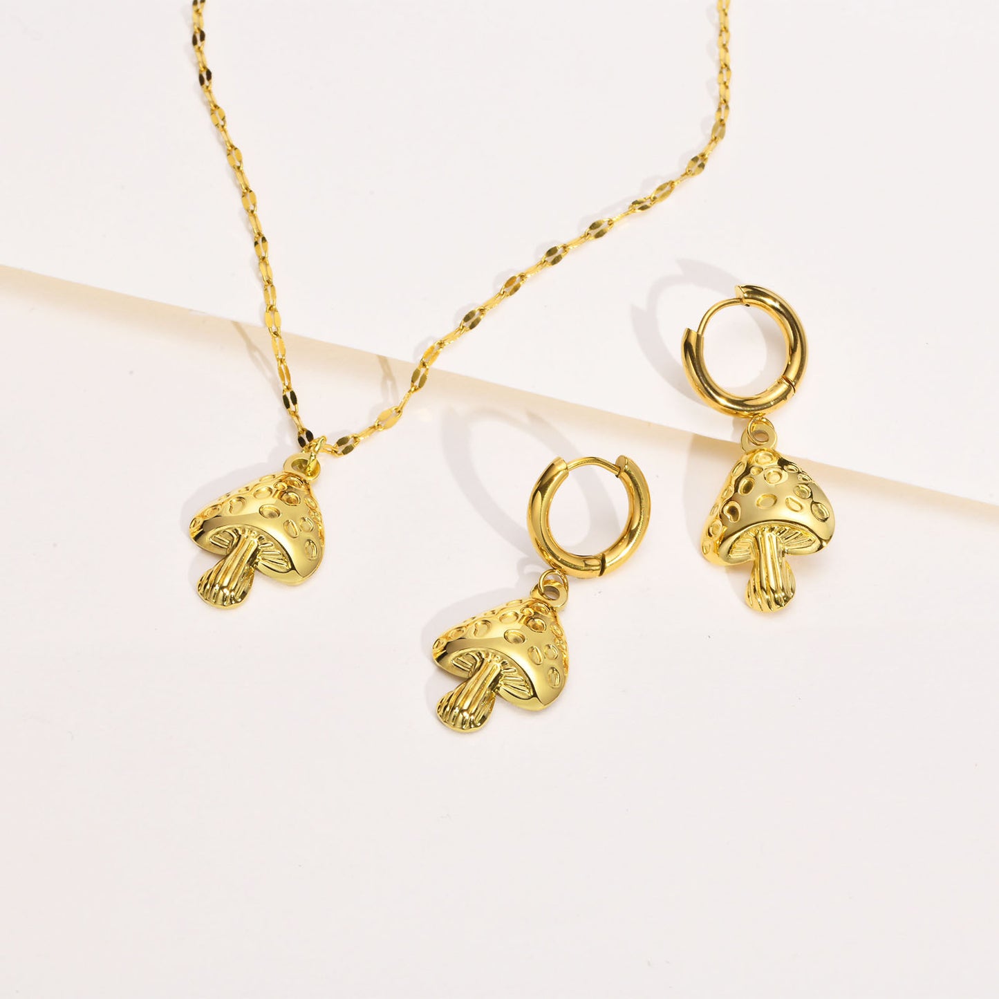 European And American Stainless Steel Gold Mushroom Earrings