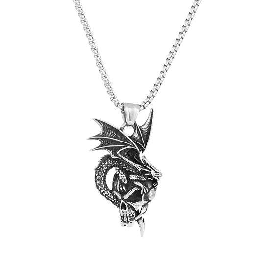 Flame Dragon Titanium Steel Pendant Skull Necklace for Men