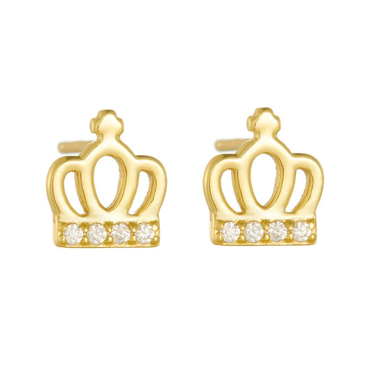 Planderful 925 Sterling Silver Zircon Crown Stud Earrings For Women Trendy Minimalist Everyday Ear Jewelry