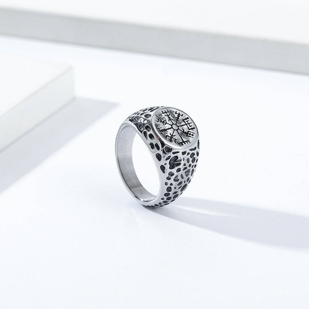 Vintage Nordic Viking Compass Stainless Steel Ring for Men