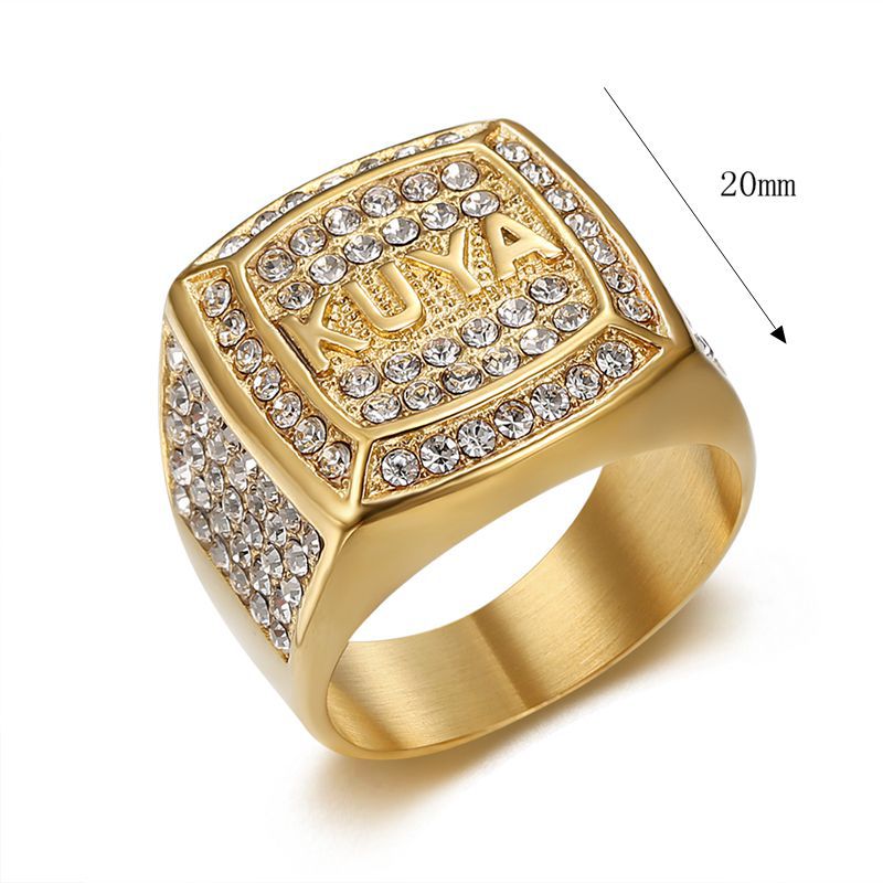 Planderful Hip Hop Ring for Men Titanium Steel Gold Plated Zircon Durable Urban Style Accessory Sizes 7 to 13