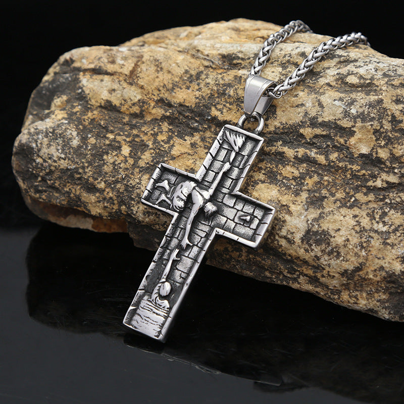 Cross-Border Explosion Retro Savior Stainless Steel Cross Pendant Necklace for Men