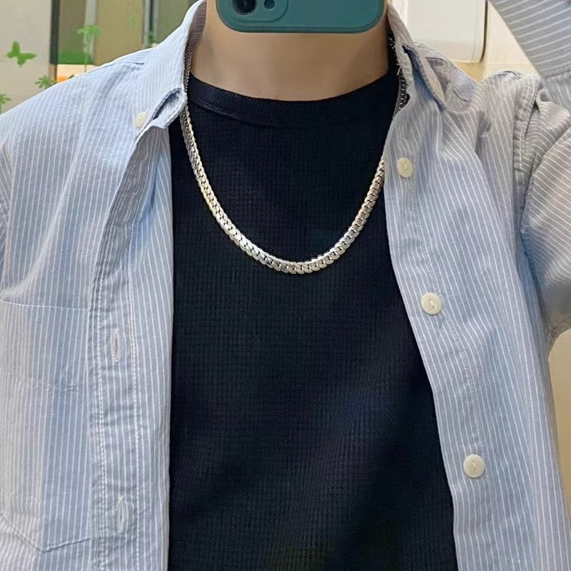 Planderful Jewelry Titanium Steel Embossed Cuban Necklace For Men Steel Link Chain