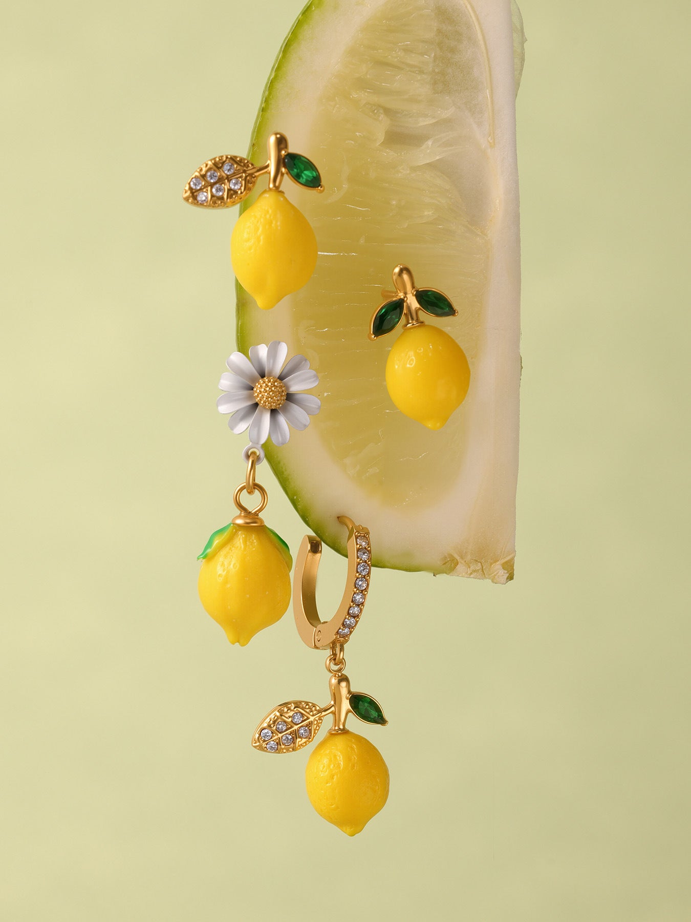 Planderful Lemon Resin Daisy Stud Earrings For Girls