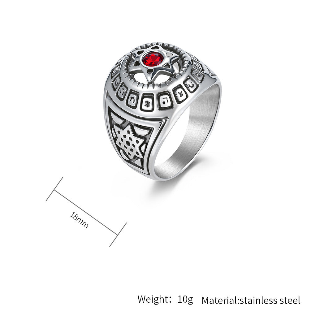 Planderful Everyday Genie Hexagram Davids Star Zircon Ring For Men Unisex Titanium Steel Statement Jewelry