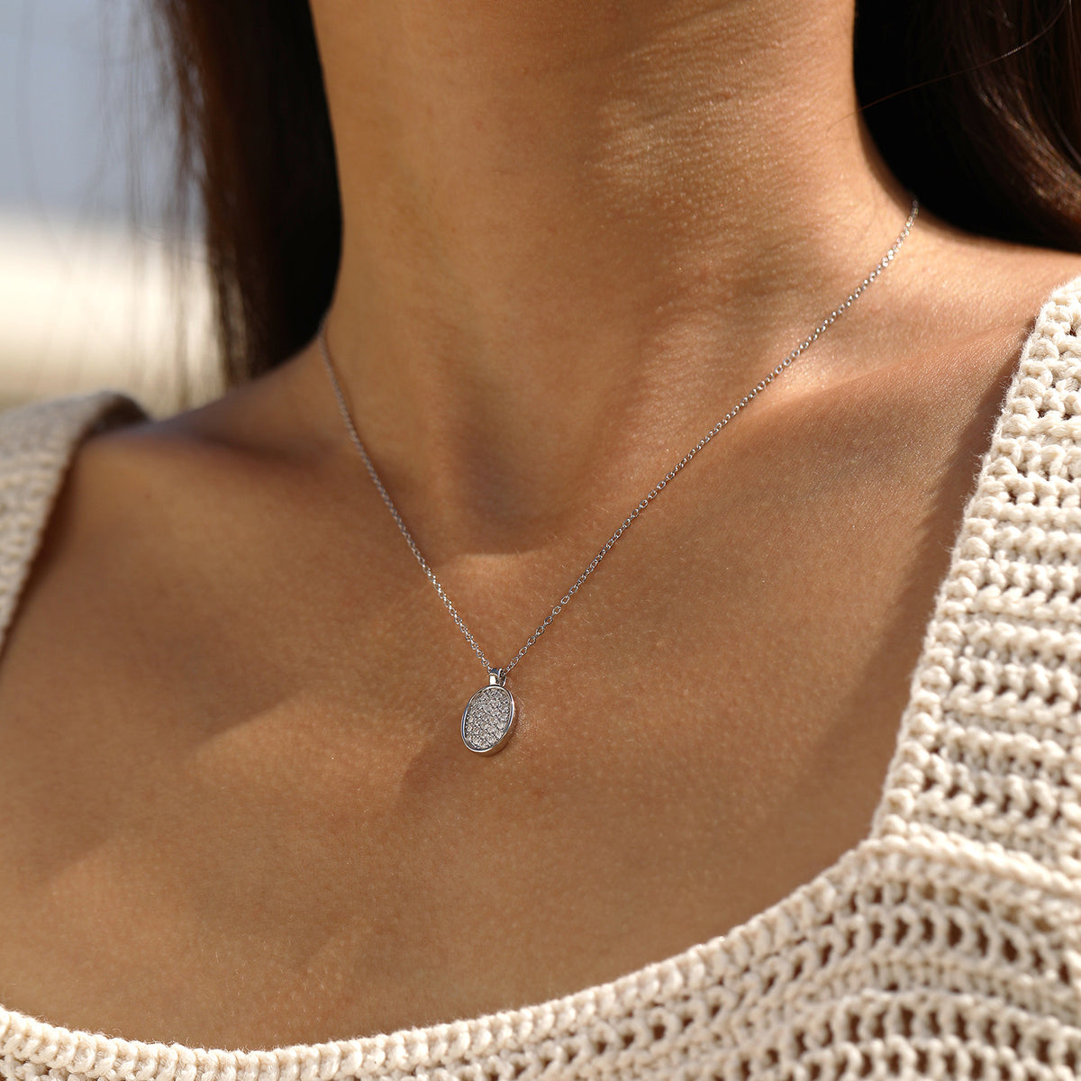 925 Sterling Silver Button Moissanite Necklace