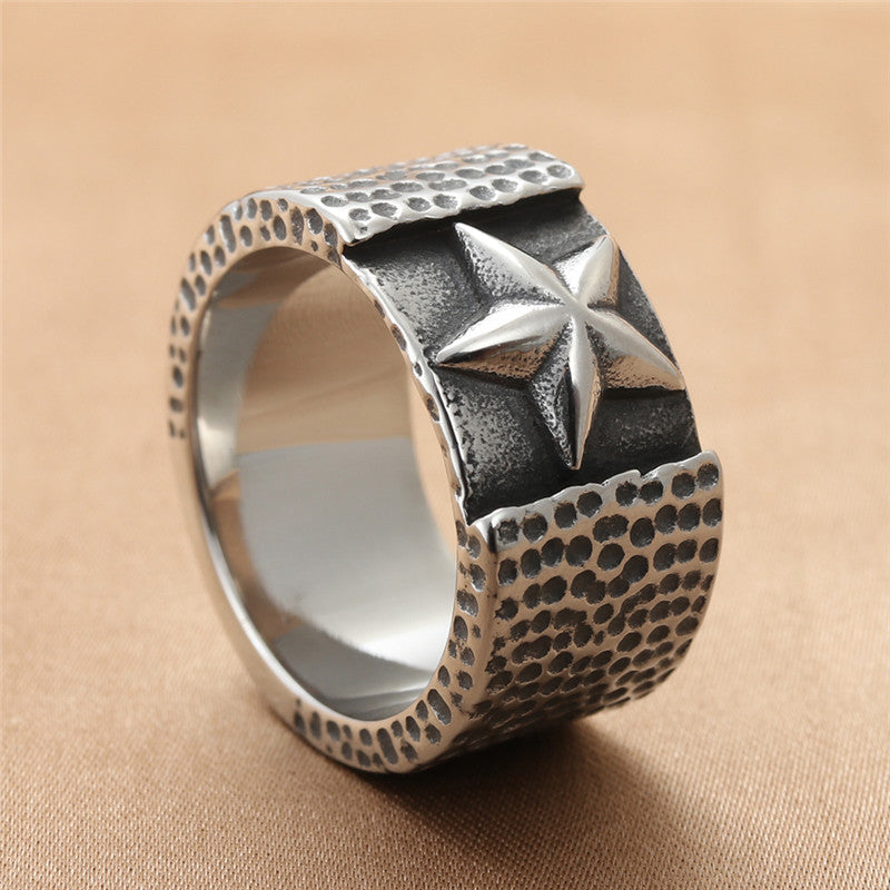 Trendy Titanium Steel Pentagram Ring for Men - Retro Personalized Accessory