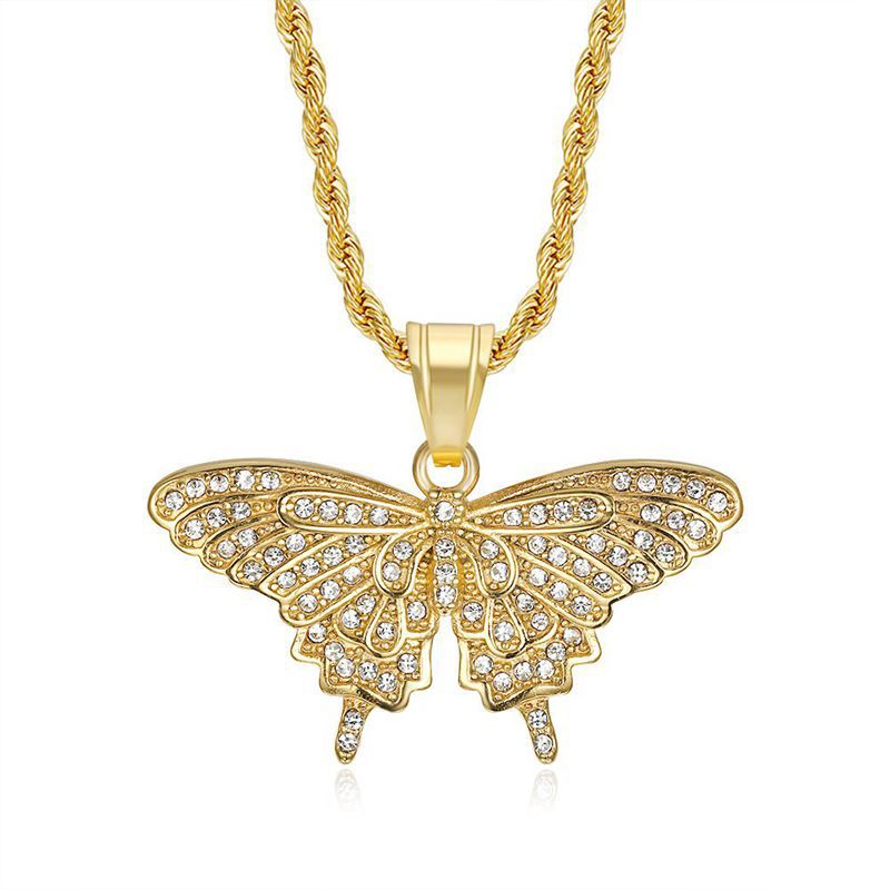 Rhinestone Necklace - Elegant Butterfly Pendant