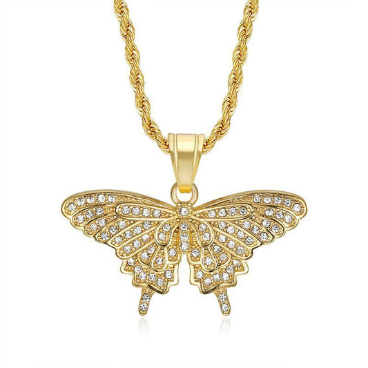 Rhinestone Necklace - Elegant Butterfly Pendant